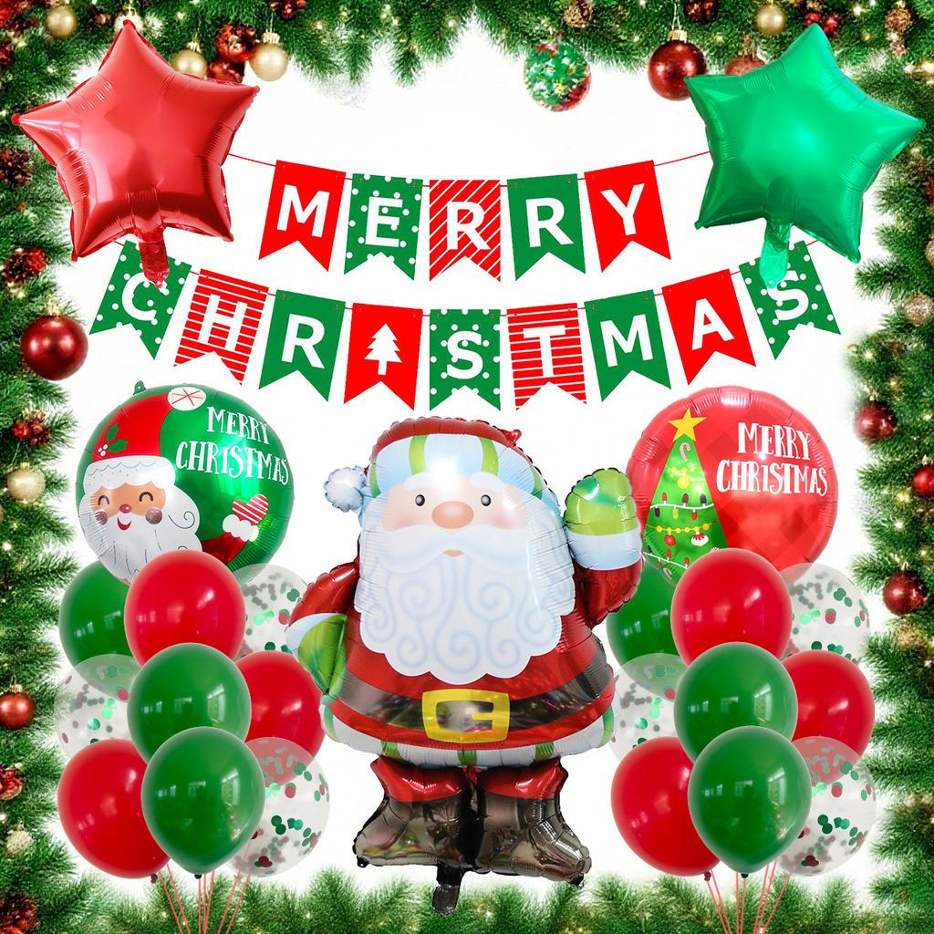 Christmas Theme Party Decoration Balloon The Grinch Santa Gingerbread Man Aluminum Balloon Flag Set