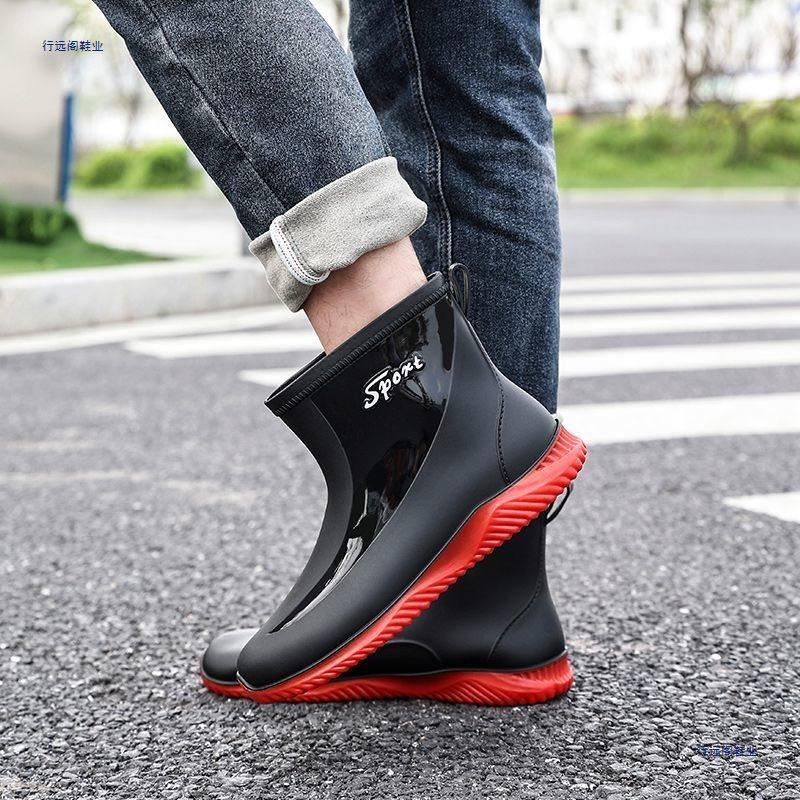 Rain Shoes Men's Short Tube Fashion Three-proof Outer Wear Waterproof Water Shoes Outdoor Fishing Non-slip and Wear-resistant Velvet Warm Rain Boots