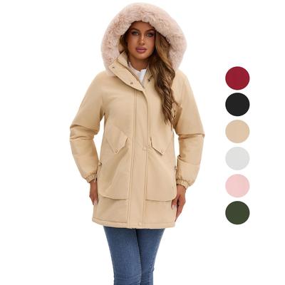 Damen Parkamäntel Kapuze mit Kunstfell Fleecefutter Reißverschluss Warme Baumwolljacken Mittellange Puff-Oberbekleidung Winterkleidung