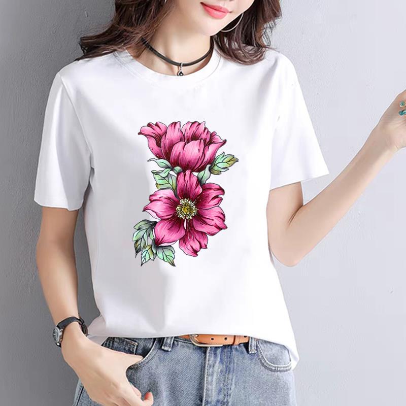 ATrendy Fashionable New Women's Commuter Instagram Summer Printed Base Layer T-shirt Short-sleeved Round Neck  polyester fabric