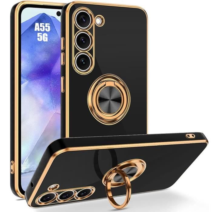 Case for Samsung Galaxy A55 5G - Black - Shockproof Silicone - Ring Holder - Flexible