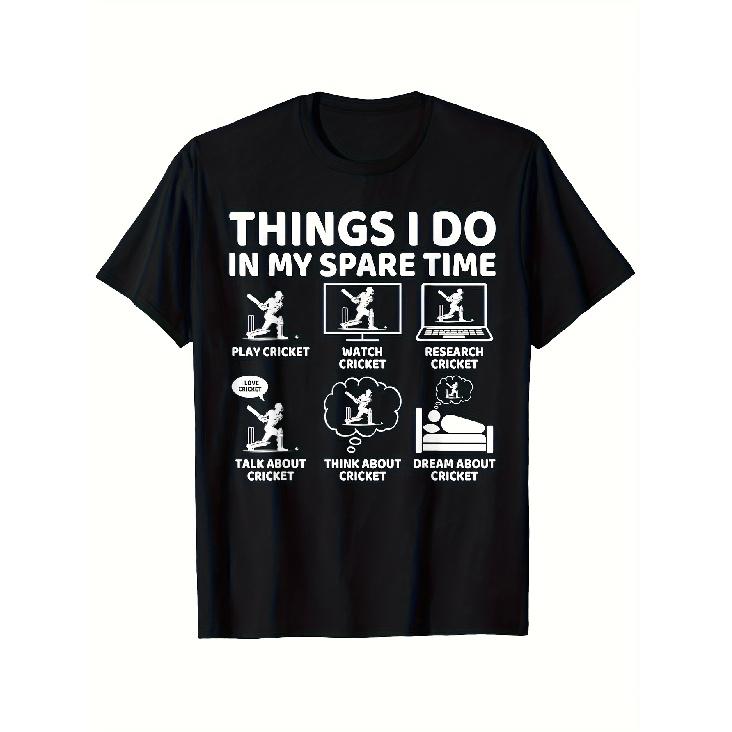 Men S Funny Cricket Lover T-Shirt - Black With White Text - Things I Do In My Spare Time Graphic - Casual Cricket Player Tee For Matches, Practice, S чёрный