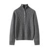 Cashmere Cable Knit Polo Collar Loose Long-Sleeve Sweater for Autumn/Winter