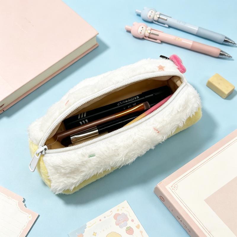 Cute Kawaii Roll Cake Plush Desktop Large Capacity Storage Pencil Case Zipper Pouch Cosmetic Bag Girl Student Gift