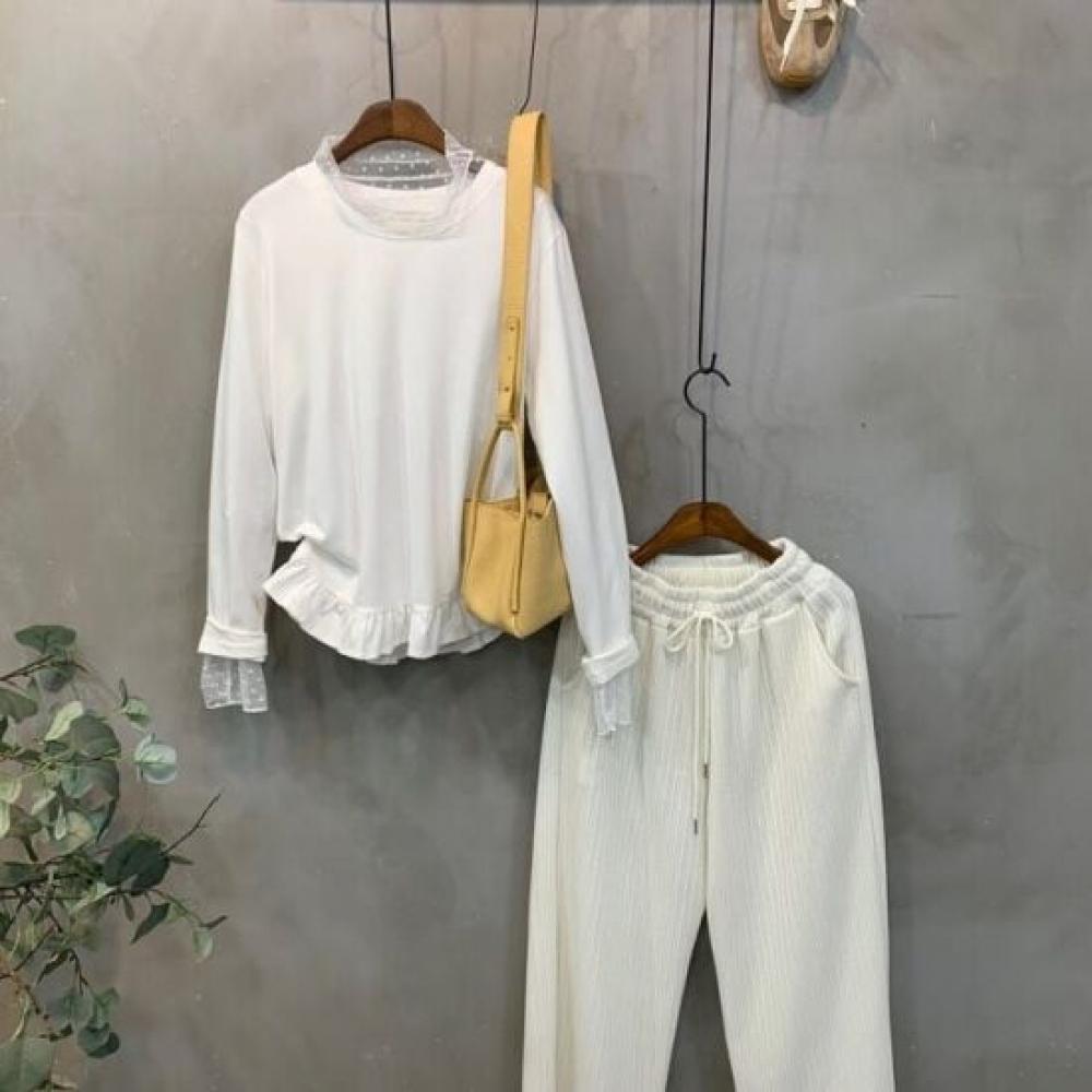 C S In The Room Mokku Ribbed Split bandIng Knit Wide pantS 4Color