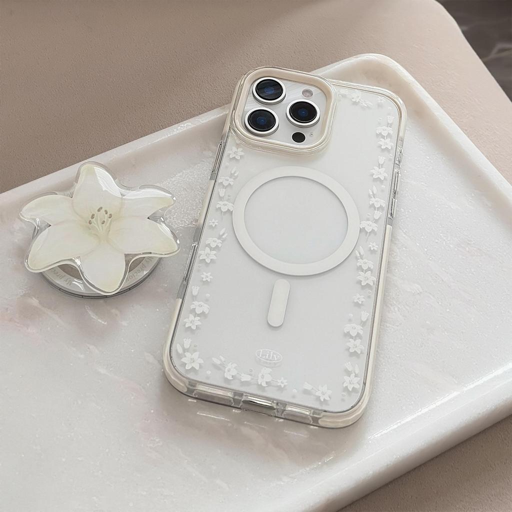 Lily Magnetic Suction Bracket 16pro Max Transparent IPhone 15 Mobile Phone Case Suitable for 13 Anti Fall Fresh 14