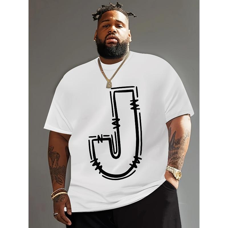 European sizes Plus Size  Letter J Trendy Printed Tee, PLUS SIZE S