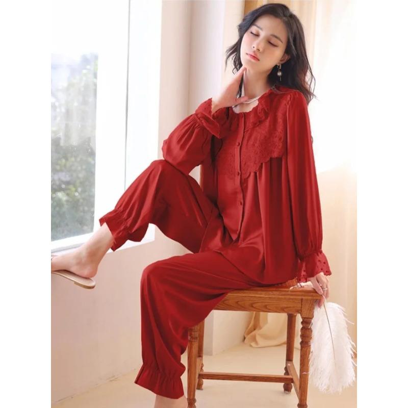 Pajamas Women's Spring Summer  Princess Style Long Sleeve Home Clothes Thin Suit Outer Wearing Spring and Autumn Wear