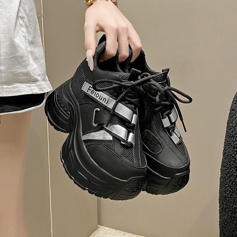 Platform-soled Dad Shoes Women's 2025 Autumn New Mesh Breathable Muffin Shoes Show Small Feet and Increase Height Casual Sports Shoes