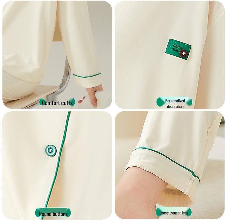 Damen Baumwoll-Pyjama-Set - Langarm, Lange Hose, Revers-Cardigan, Vielseitig für Zuhause oder Freizeitkleidung