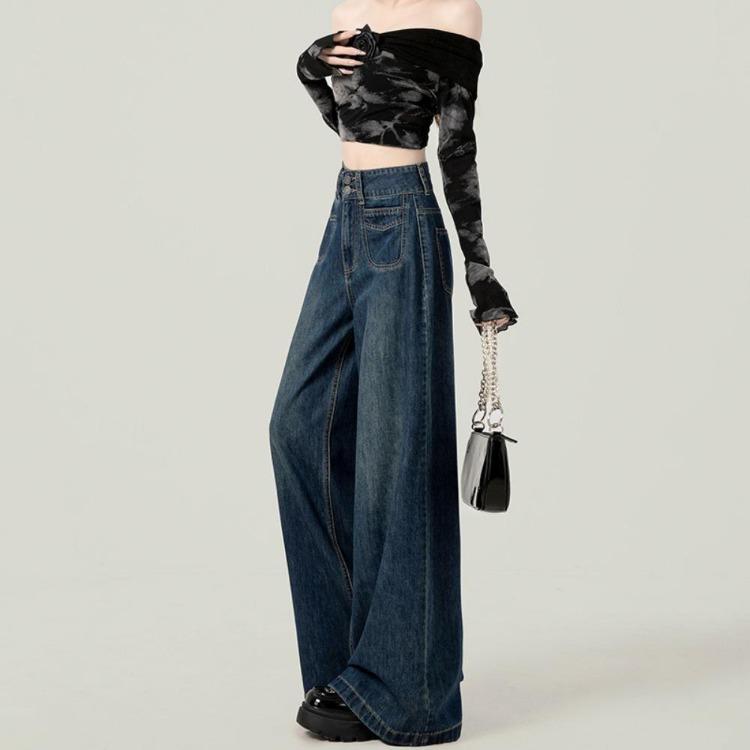 Autumn Winter New High Waisted Wide Leg Jeans Women Versatile Thin Drape Loose Floor Trousers