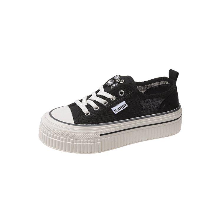 

2024 Новые женские парусиновые туфли в стиле ретро на шнуровке с низким верхом в стиле ретро женские классические украшения повседневные туфли на платформе tenis de mujer 35 чёрный