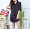Roca Roca Satin Boyfriend Short Black Shirt, Pajamas, Loungewear, Loungewear, Nightgown, Shirt, Open-Front, Sleeve, Mini, Women's, (L, Black)