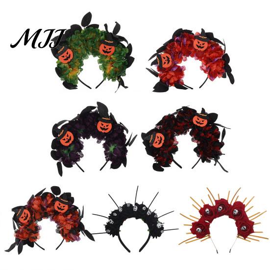 Handmade Flower Headband Halloween Floral Headband, 3D Shape Widened Fit Non-slip Wide Band Hair Hoop, Non-Slip with Pumpkin Witch Decoration