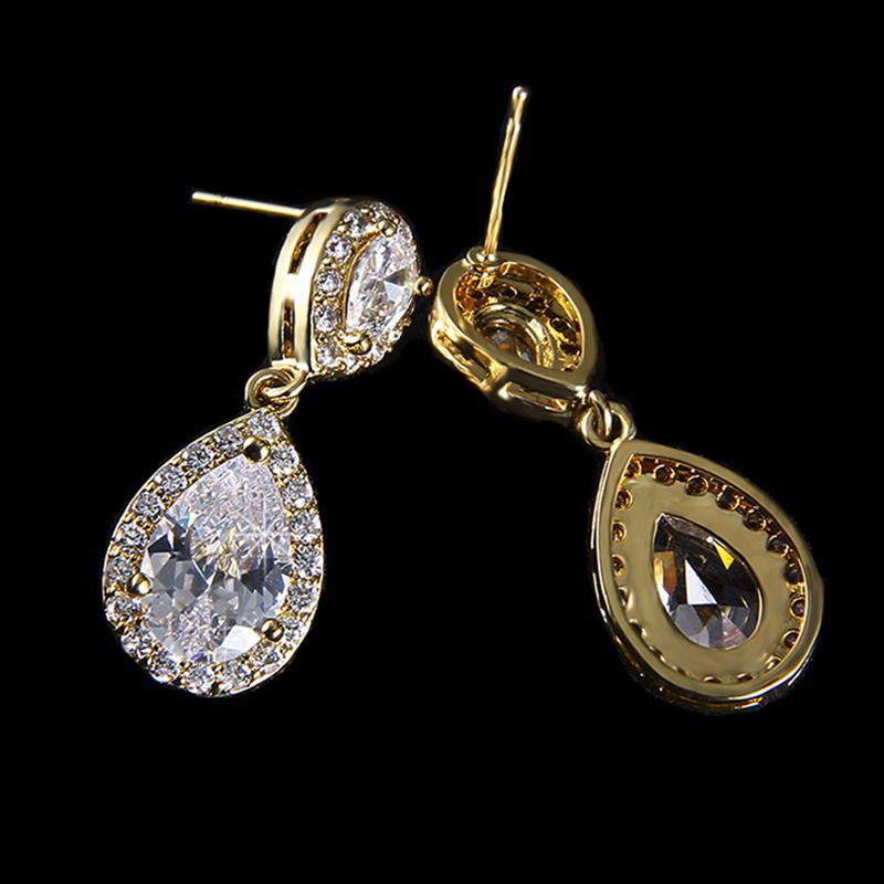 Charm White /Rose /Yellow Gold Color Drop Water Long Earrings Clear Crystal Nail Drop Earings Women Dazzling Wedding Gift Ae331