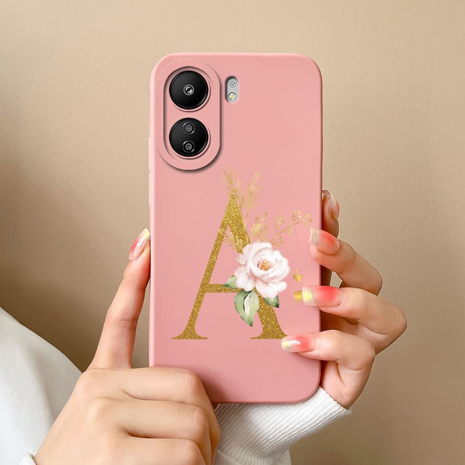 Simple Case For POCO C65 Elegant Rose Letter Phone Shell Soft High Quality Liquid Silicone Full Protection Anti Drop Back Covers