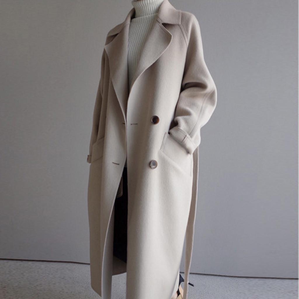 Casaco trench coat feminino oversize lapela cashmere lã mistura cinto outwear jaqueta