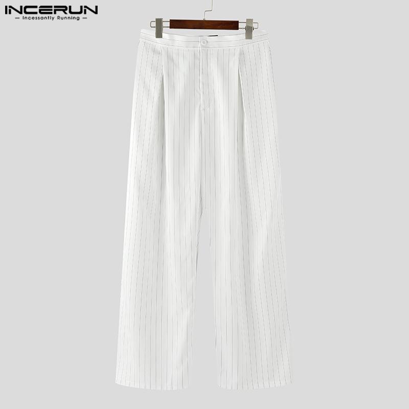 INCERUN Men Casual Zipper Waist Striped Long Straight Pants Pants Trousers