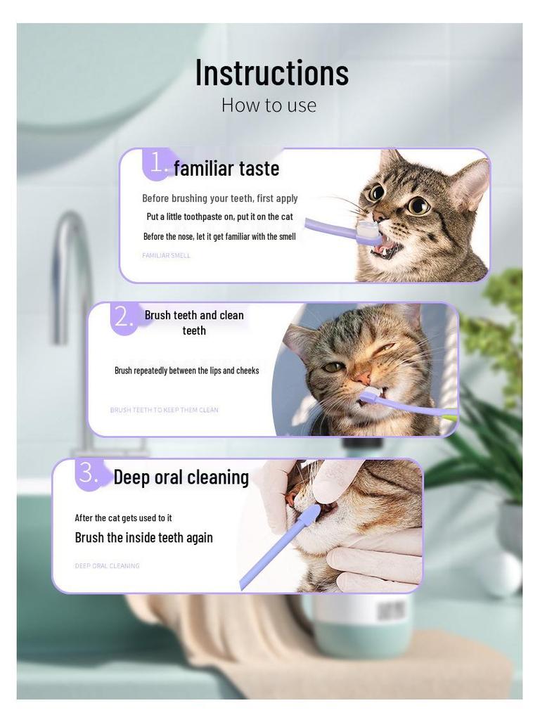 Sada ústní péče pro domácí mazlíčky: Sada kartáčků na zuby pro kočky s malou hlavicí & kartáčkem na prst - Štětiny s vysokou hustotou