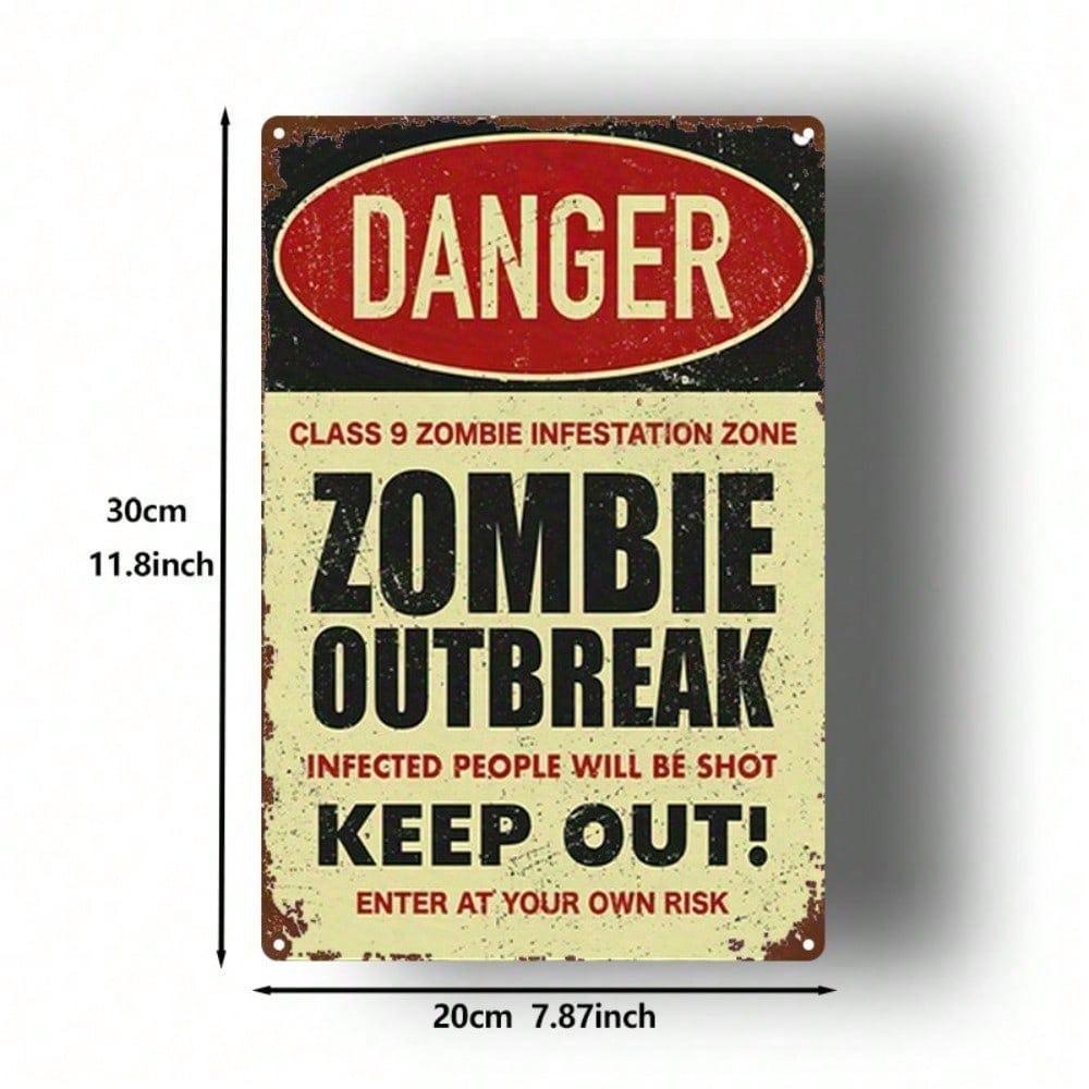 Zombie Outbreak Zone Metal Sign 8x12 Inch – Funny Vintage Tin Plate, Rustproof UV Resistant, 1pc