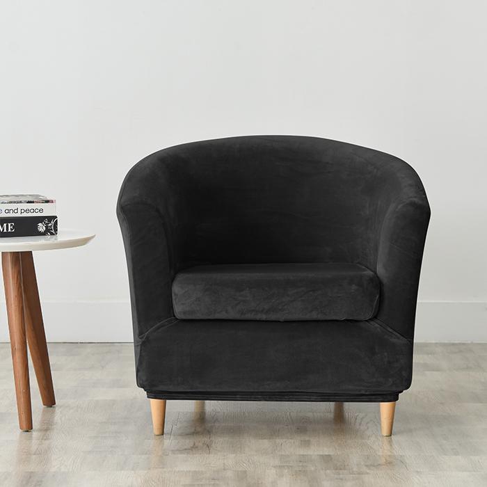 Club Armchair Cover, Velvet, Black