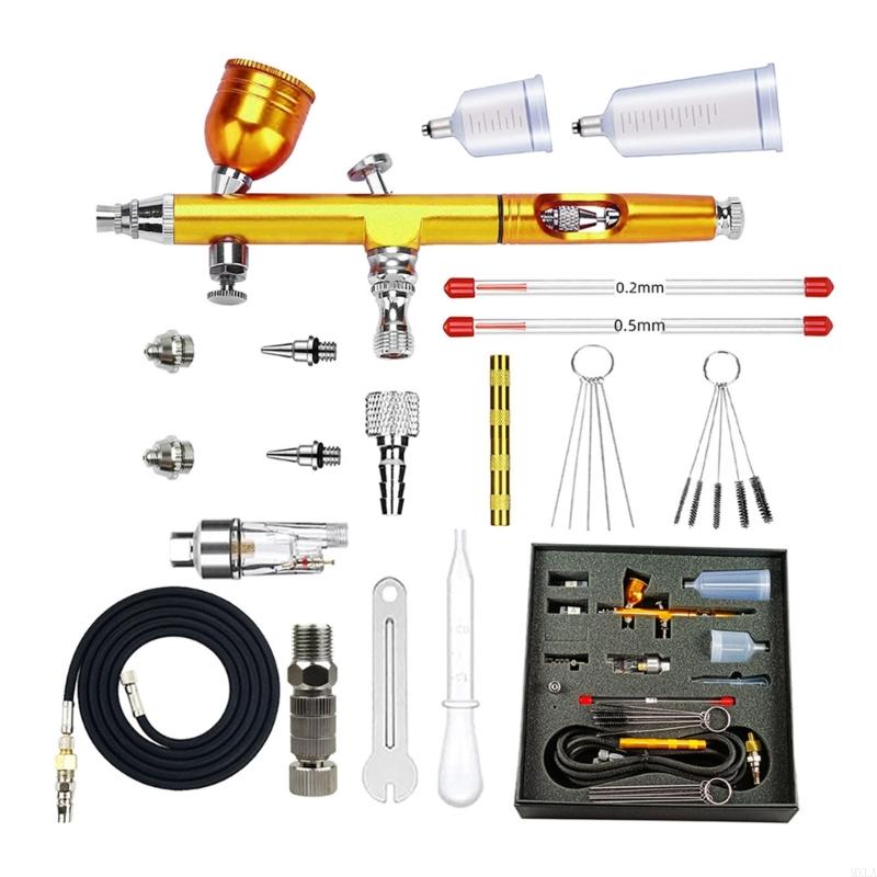 

MXLA Set Double Action with 0.2mm 0.3mm 0.5mm Nozzles Multifunctional Handheld Guns with Air Hose Cleaning Set золотий