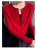 2026 Autumn/Winter Women's Soft Chunky Cable Knit Wool Cardigan Sweater - Round Neck Solid Color Top