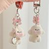 Cute Cartoon Lovely Animal Flocking Bear Puppy Bow Beaded Keychain Pendant Backpack Ornament Bag Lanyard Phone Chain Couple Gift
