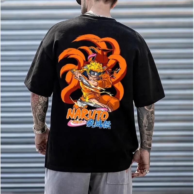 Naruto Shippuden Pattern Tshirt Mens Anime Printed Short Sleeve High Quality Trendy Fashion Pure Cotton Top