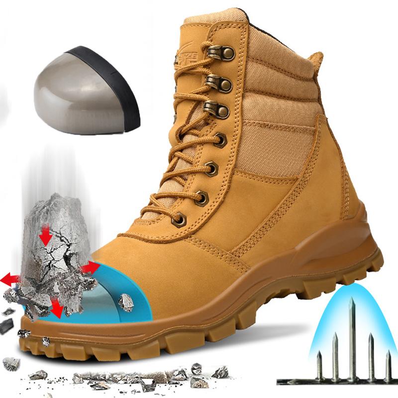 Fashion 2024 Cowhide Dermis Men Work Boots High-quality Safety Shoes Men Puncture-Proof Desert Tactical Boots Protective Shoes Outdoors