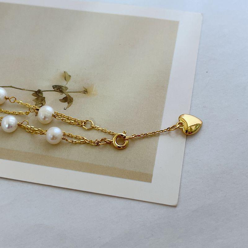 European & American Fashion Luxury Double Layer Bracelet with Rhinestones, Freshwater Pearls, and English Letter Charms for Women