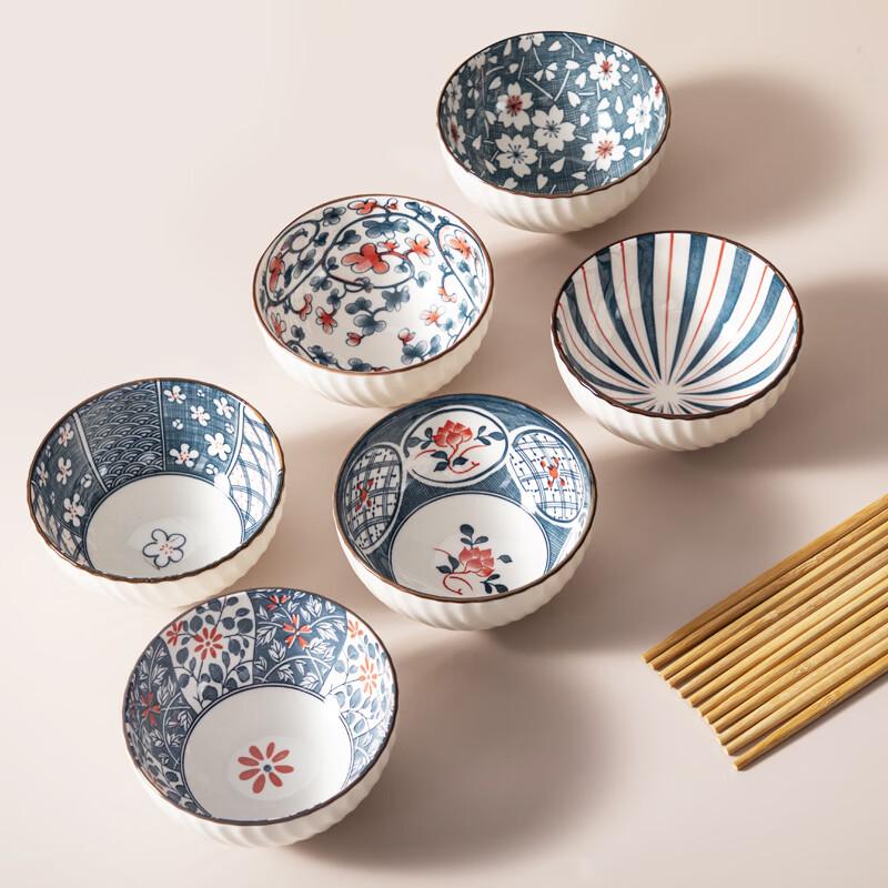 Kanda Qingyun Blue Ceramic Rice Bowl Set with Chopsticks