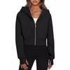 Women's Hooded Long Sleeve Full Zip Cropped Jacket Slim Fit Solid Color Casual Autumn Sweatshirt