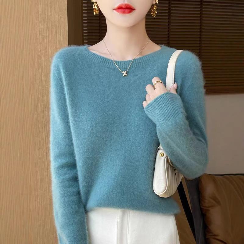 Pierwsza linia Gotowa do noszenia Bezszwowe Pulowery Jesień Zima Nowy Krótki Damski Okrągły Dekolt Luźny Bazowy Sweter Dzianinowy
