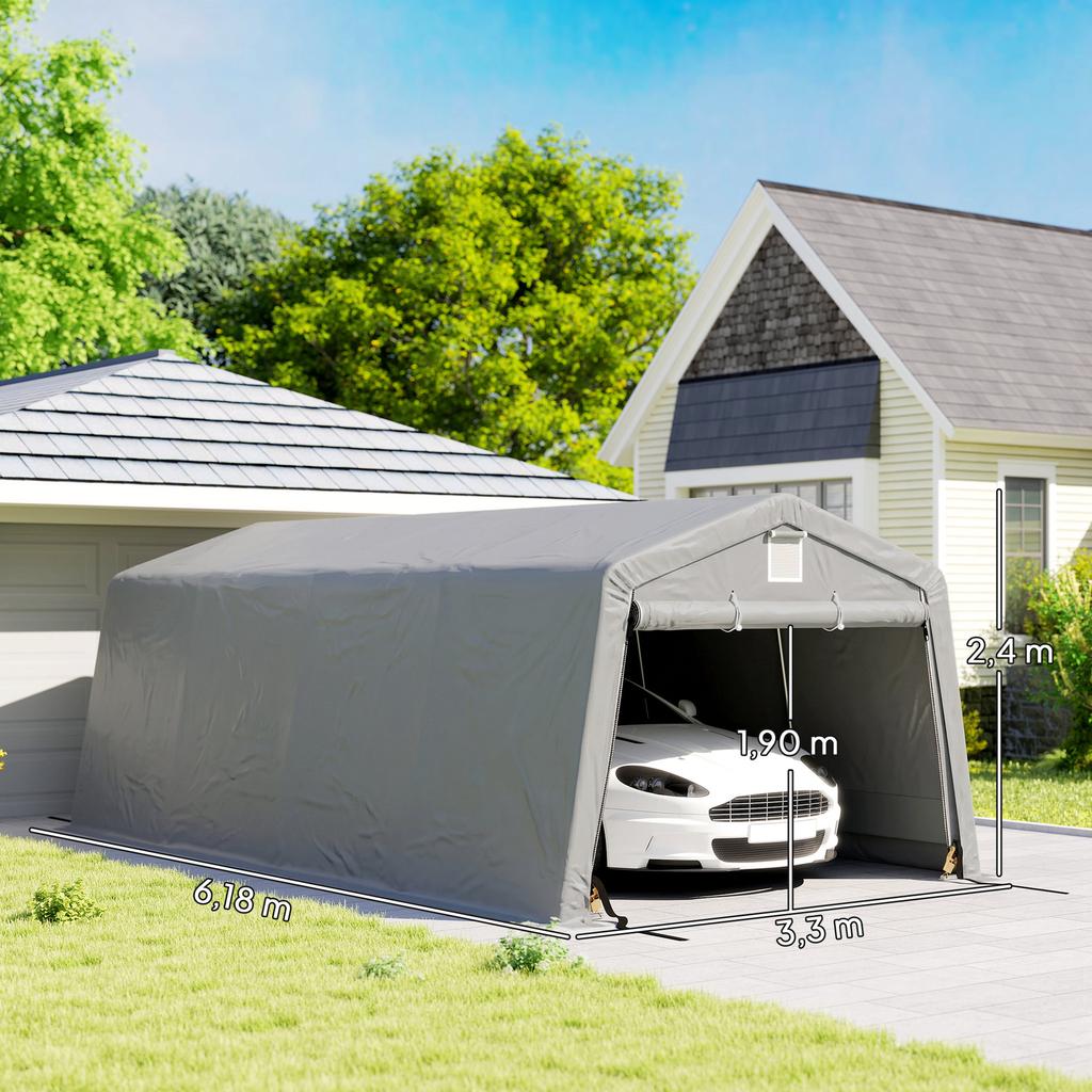 Garage Tent Carport Dim. 6.2L X 3.3W X 2.4H M Robust Galvanised Steel High-Density PE 150 G/m² Waterproof Anti-UV