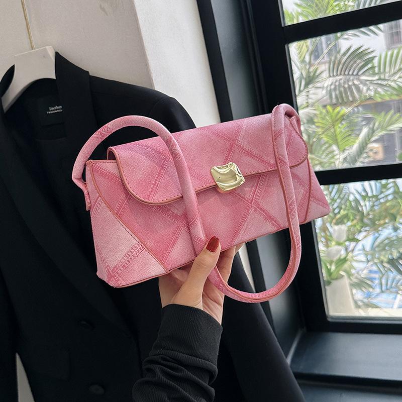 Retro Plaid Underarm Bag New Women's Exquisite Lock Buckle Texture Small Square Bag Casual Fashion Versatile Shoulder Bag