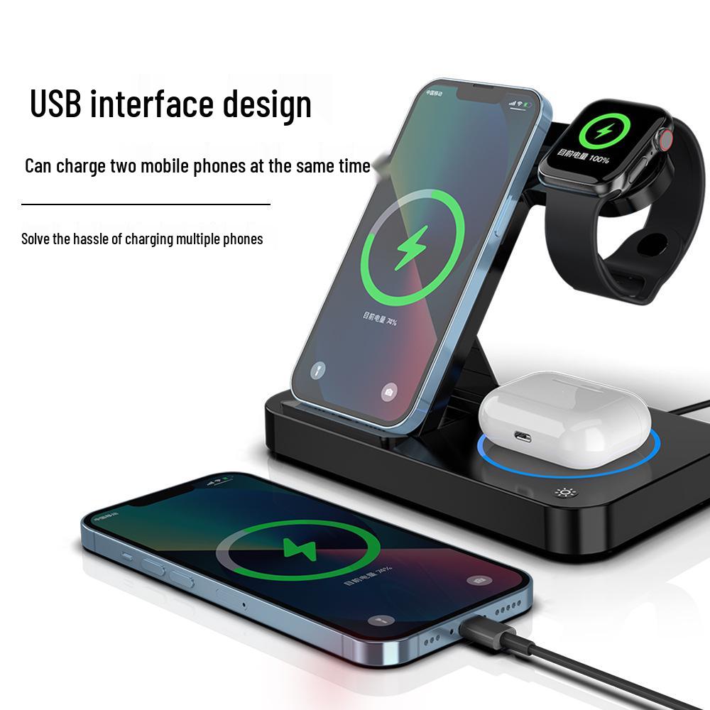 Wow Foldable 4-in-1 Wireless Charger for Apple & Samsung Phones, Watches, Headphones