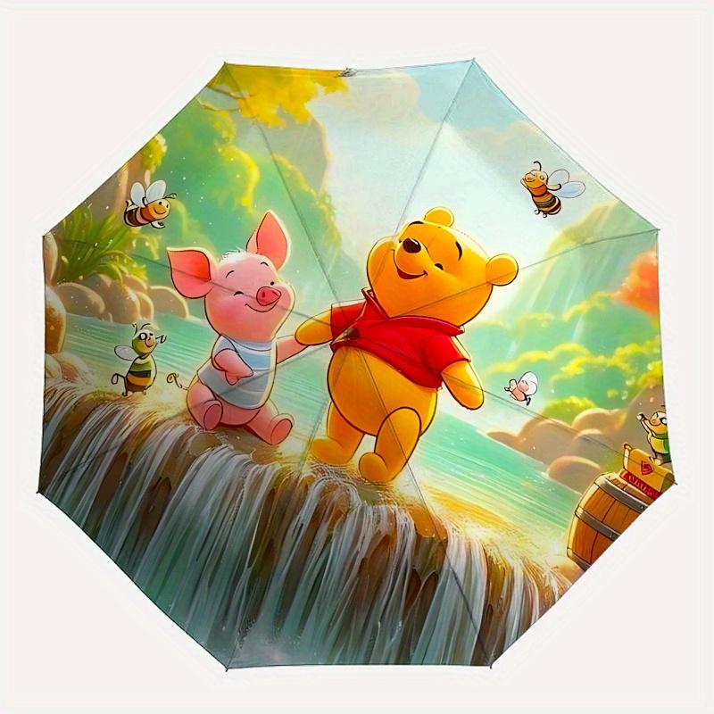 Ombrello Automatico Apri e Chiudi Winnie the Pooh e Pimpi - Ombrello Pieghevole Portatile a 8 Stecche con Manico in Plastica, Adatto per il Tempo Libero
