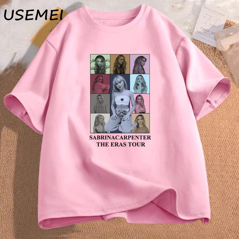 T-shirt Vintage Sabrina Carpenter Eras Tour Merch Fan de Musique Pop T-shirt Coton Manches Courtes Streetwear Vêtements Femme Oversize