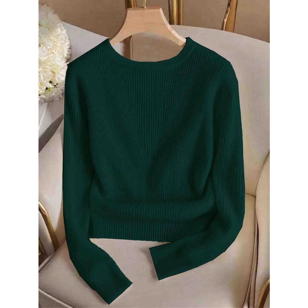 Women Knitted Long Sleeve T-Shirt Soft Basic Knit Top