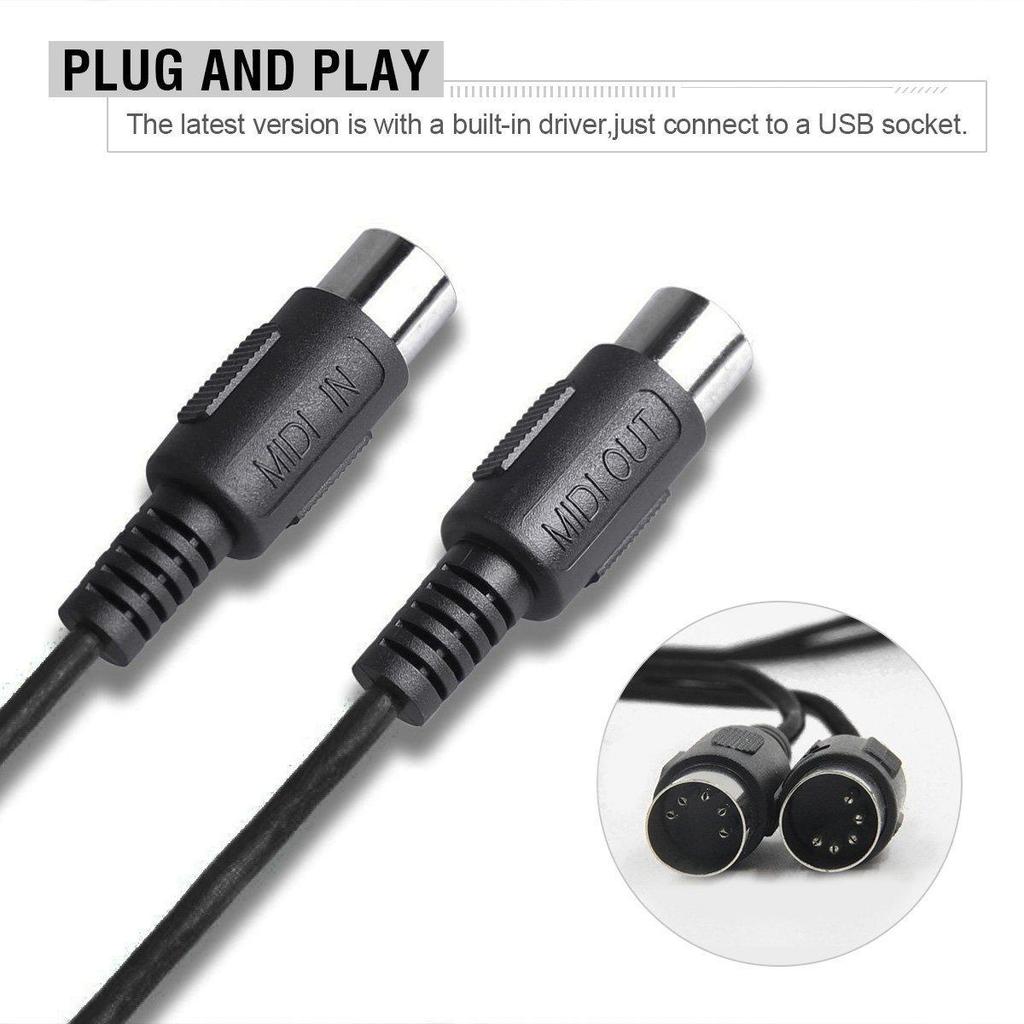 USB IN-OUT MIDI Cable Converter, Professional PC/ Laptop/ Mac To Music Keyboard Adapter Cord for Home Pinao Music Studio