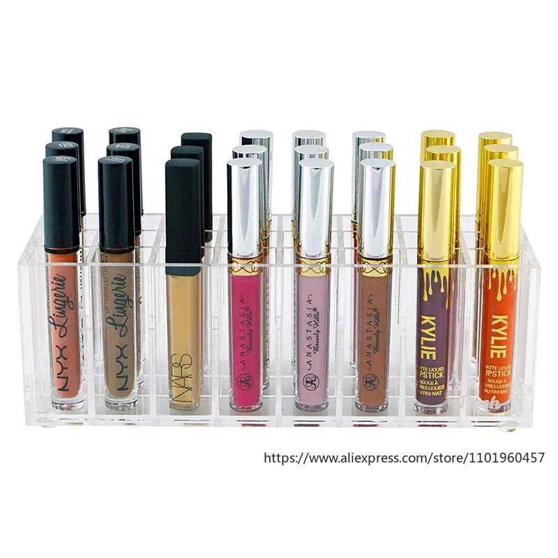 24 mřížek, akrylový organizér na rtěnku, nádoba na lesk na rty, plastová krabička na laky na nehty, držák na make-up, stojan na kosmetiku