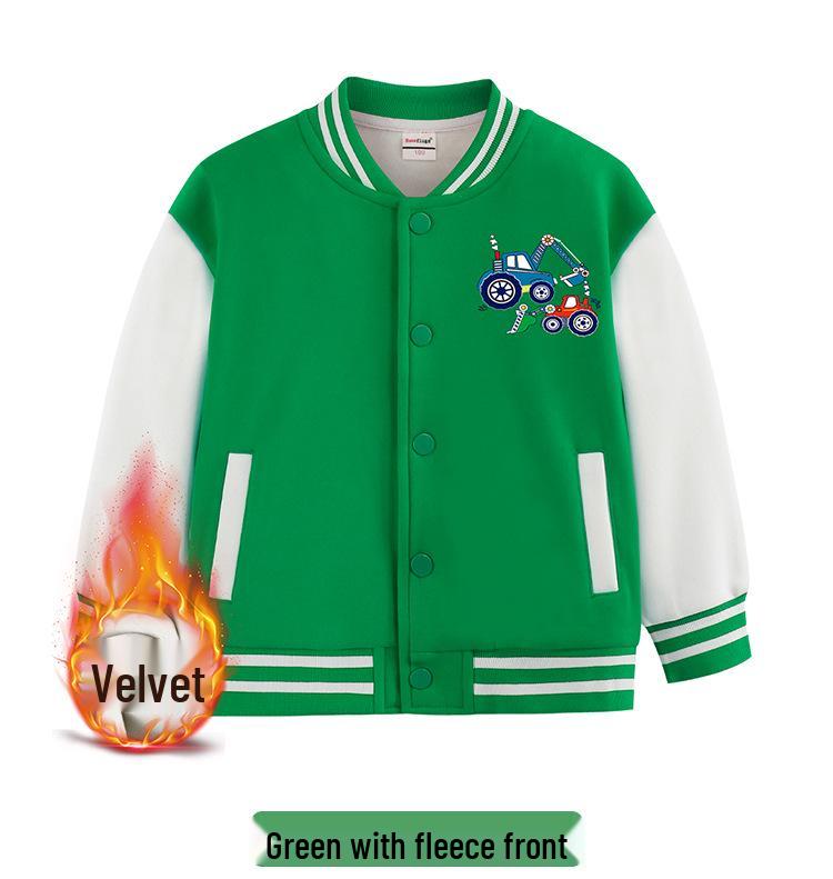 Boys' Versatile Spring/Autumn Jacket - Trendy Velvet Baseball Cardigan
