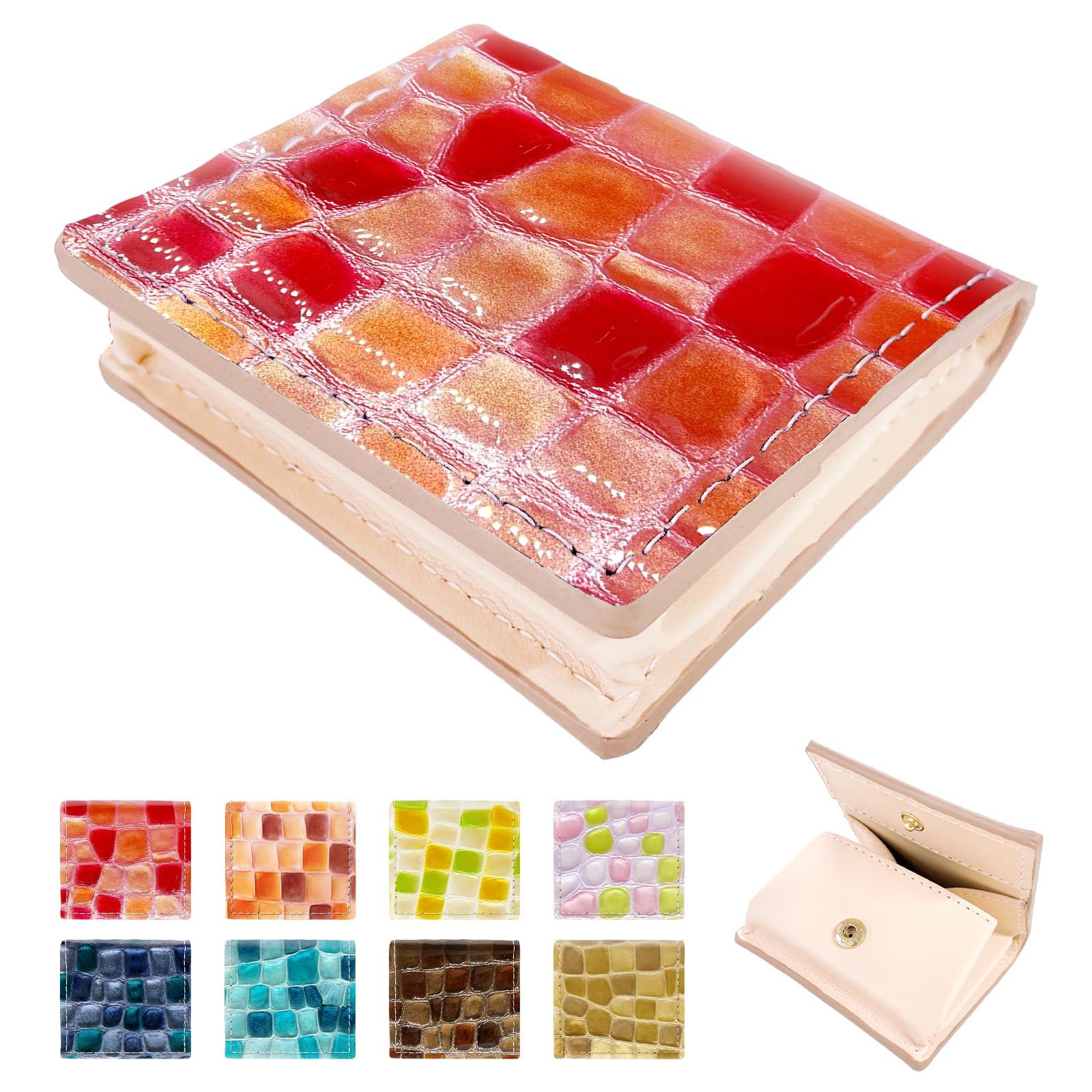 

Гаманець-монетниця прямокутної форми, натуральна шкіра, елегантний дизайн зі скла з вітражем, тонкий гаманець для жінок, компактний гаманець для чоловіків [NB], червоний