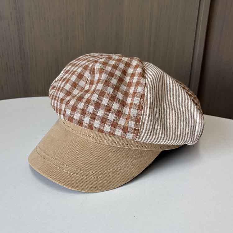 Plaid Color Matching Octagonal Hat Women'S Autumn Retro Versatile Cap Vacation Travel Newsboy Hat