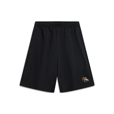 Li Ning Série Moda Esportiva Simples Respirável Confortável Amigo da Pele Cor Sólida Tricotado Bordado Shorts Casuais Masculinos shorts Preto AKSU699-1