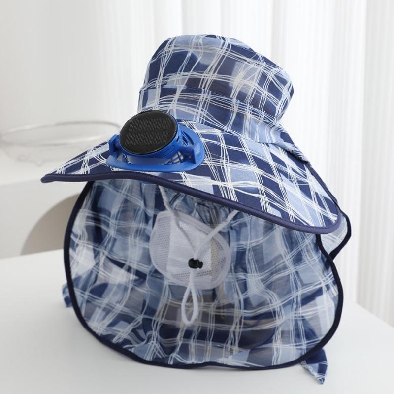 Large brim solar charging fan sun protection cap summer UV protection tea picking hat face mask face protection sun hat female