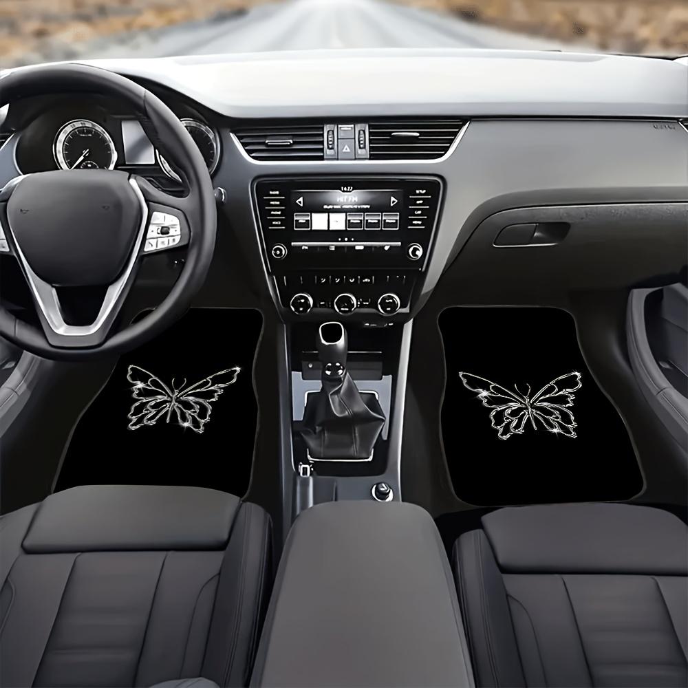 Set Of Four Car Floor Mats Featuring A Sparkling Butterfly Design, Offering Universal Anti-Slip Protection And Dust Resistance F