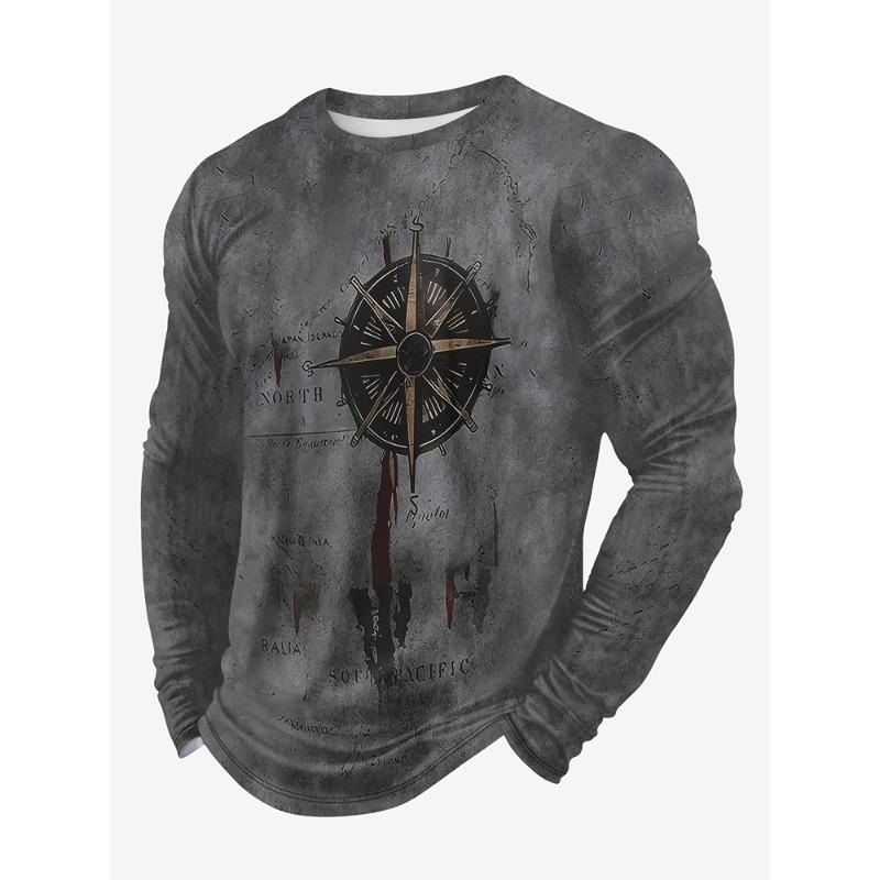 

Чоловічі топи з подвійним принтом вовка Весняна повсякденна чоловіча футболка з довгим рукавом Вулична мода Чоловіча футболка з довгим рукавом XL