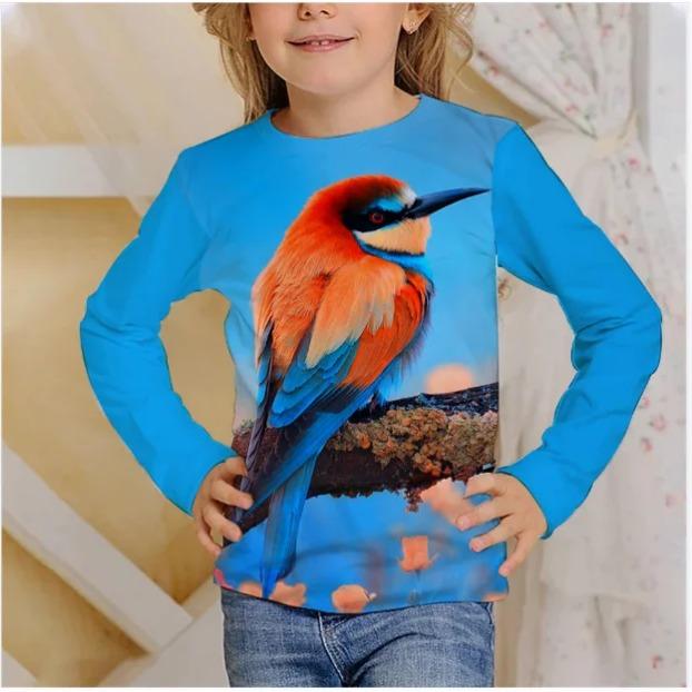 

Spring and Autumn Round Neck 3D Cartoon Animal Printed Top Fashionable Casual Long Sleeved Children s Girl T-shirts 160